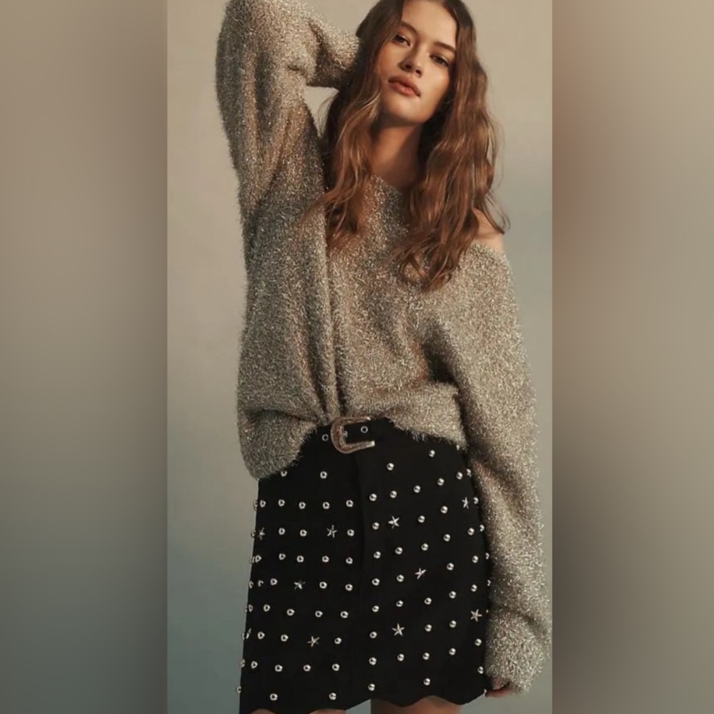 Anthropologie Studded Suede Mini Skirt - Picture 2 of 7